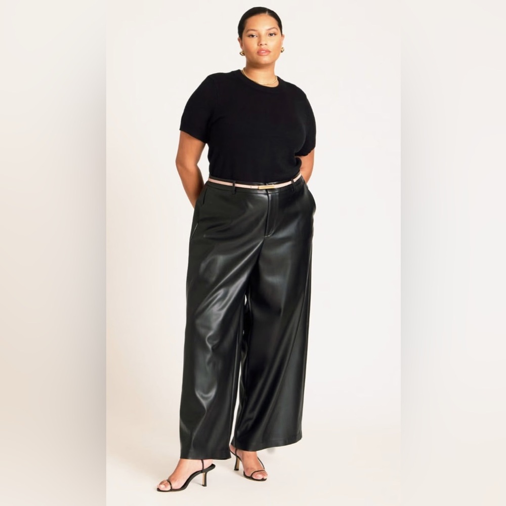 Wide-Leg Faux Leather Pants - Black